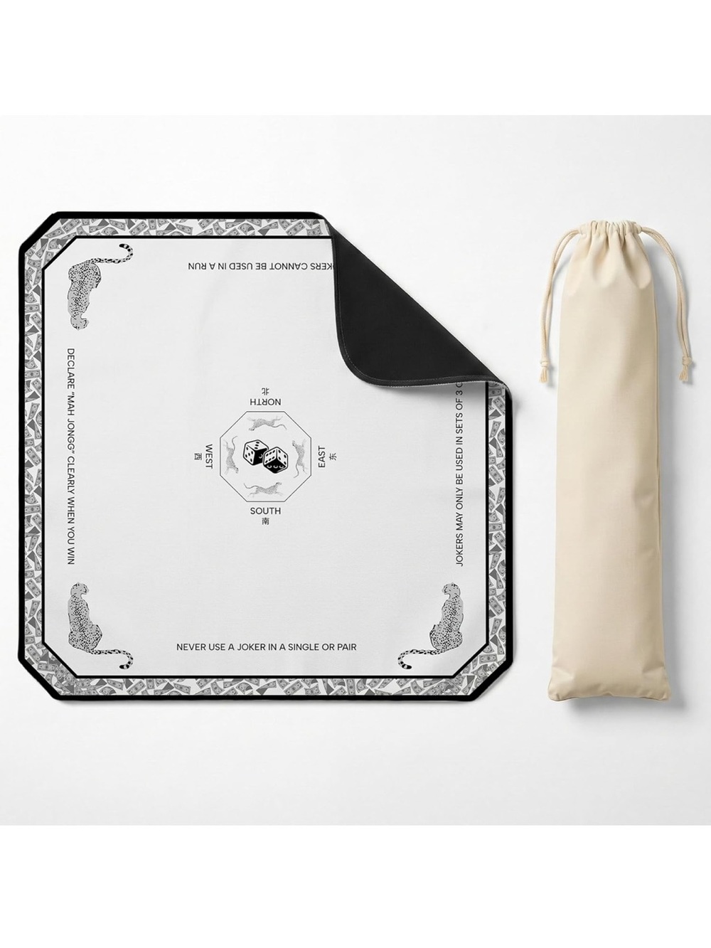Mahjong Mat -31”X31” W/Carrying Bag, Non-Slip And Noise Reduction,Washable Black